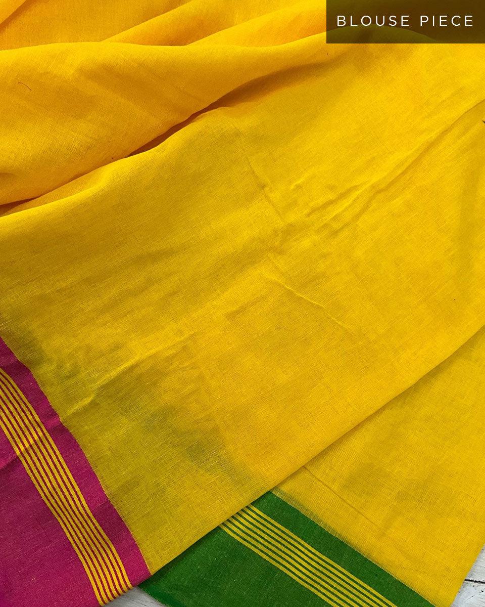 Lorelei Orange Yellow Handwoven Cotton Saree - LIDD