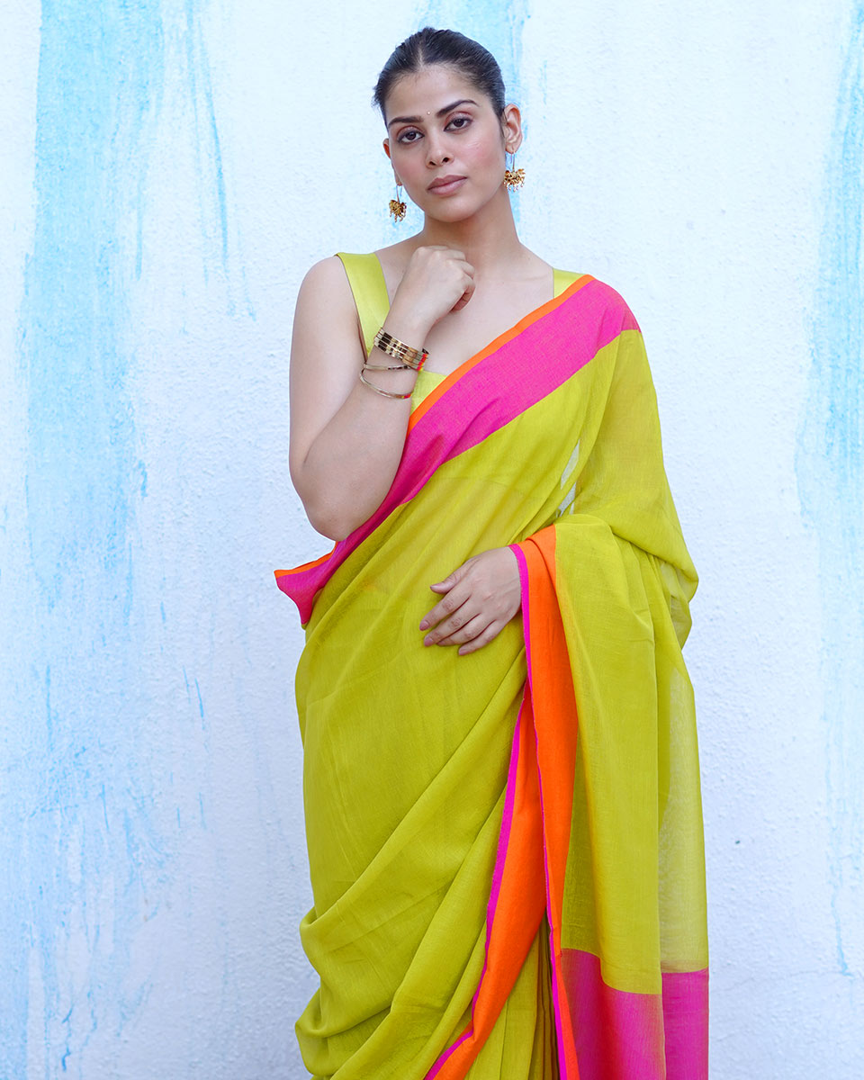 Selene Lime Green Handwoven Cotton Saree - NTC
