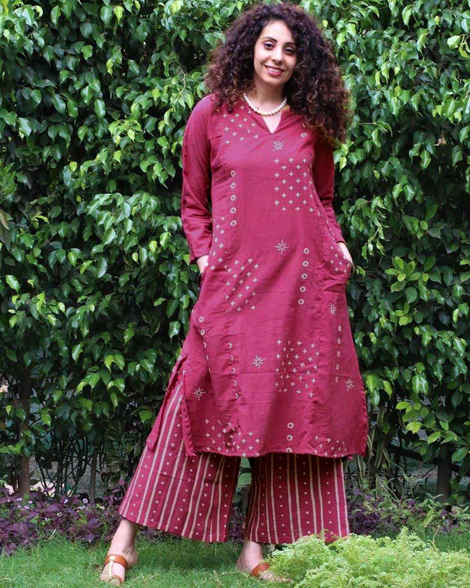 Pink Blockprinted Cotton Kurta Set Of 2