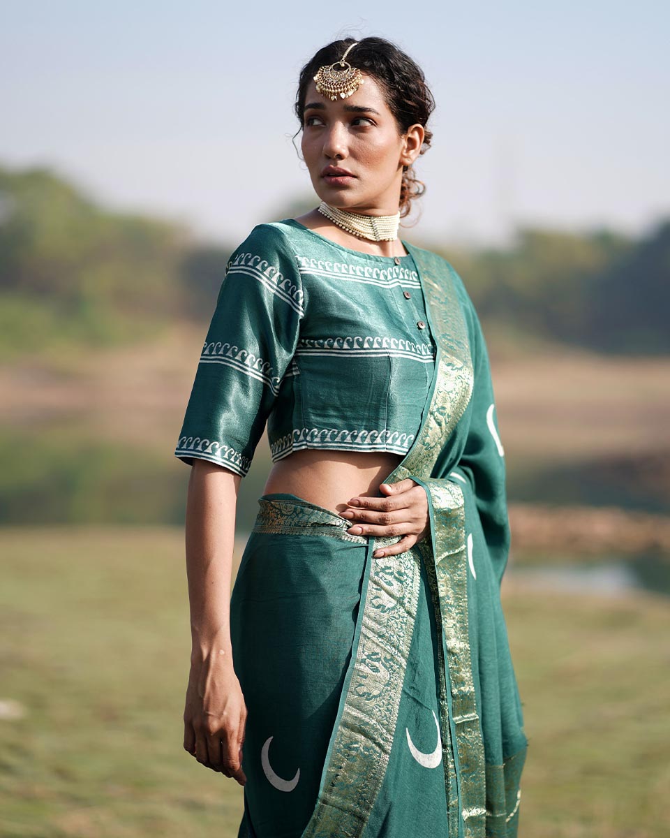 Bansari Blockprinted Dola Silk Saree - RB