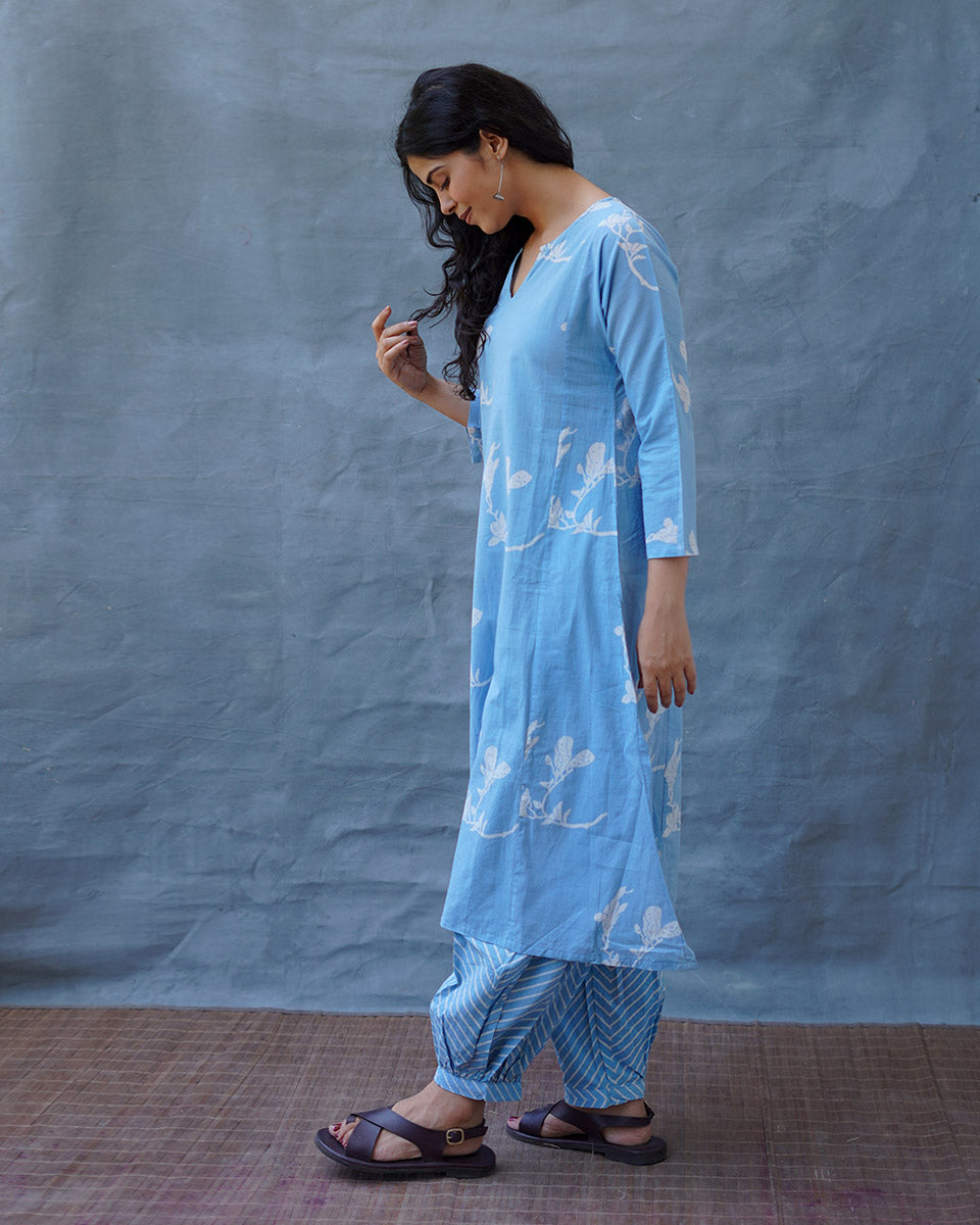 Tia Blue Hand Block Printed Kurta Set-BAD