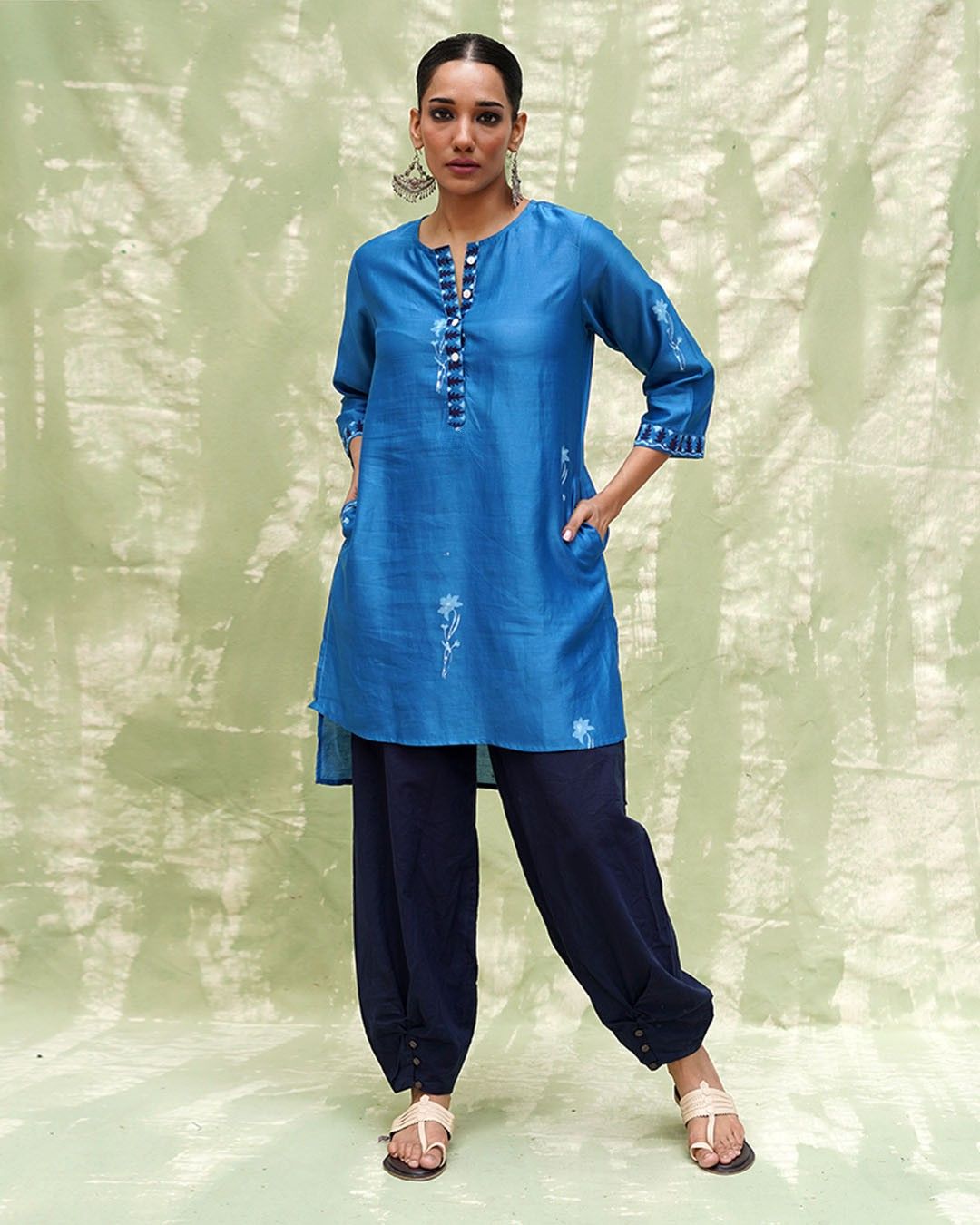 Aasmani Khwab Blue Handblock Printed Chanderi Silk Kurti - CHD