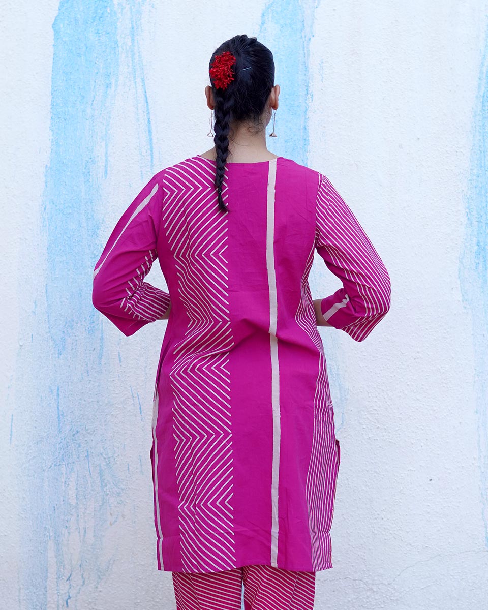 Morni Pink Handblock Print Cotton Kurta - BFG
