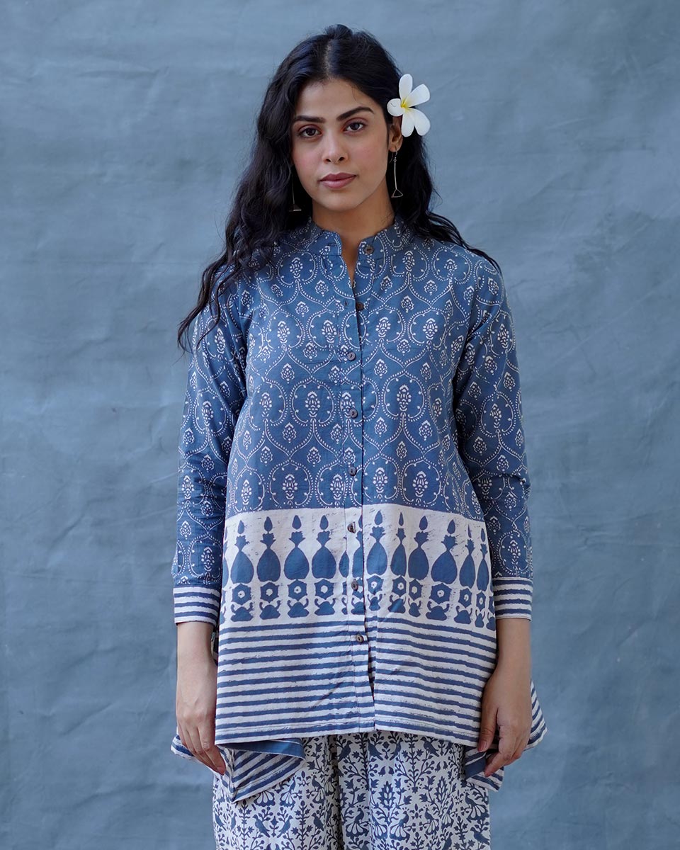 Ashen Shore Grey Block Printed Top - BMS