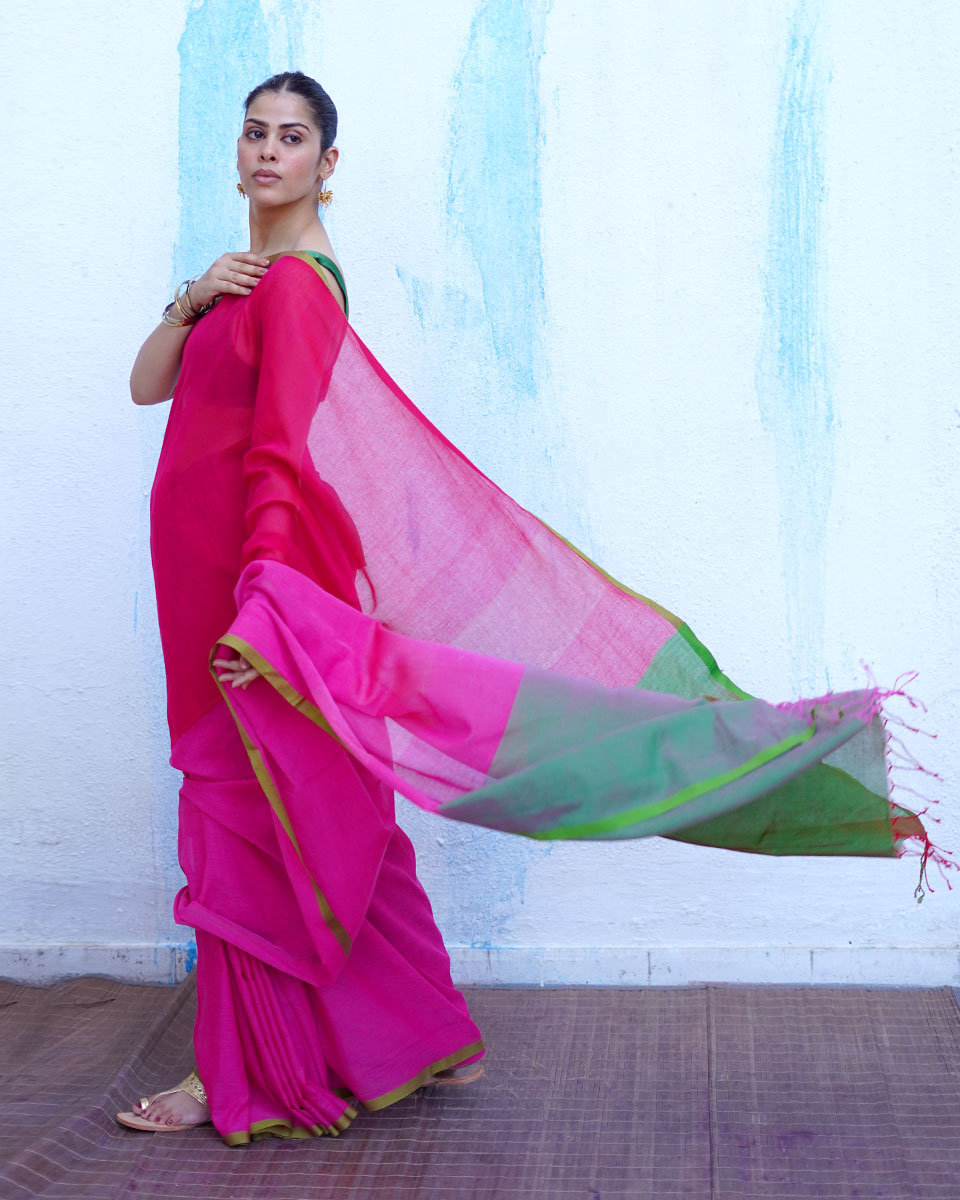 Demeter Pink Handwoven Cotton Saree - NTC
