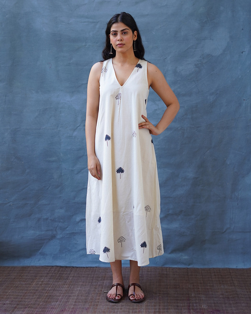 Cloudnight Ivory Block Printed Dress - BMS