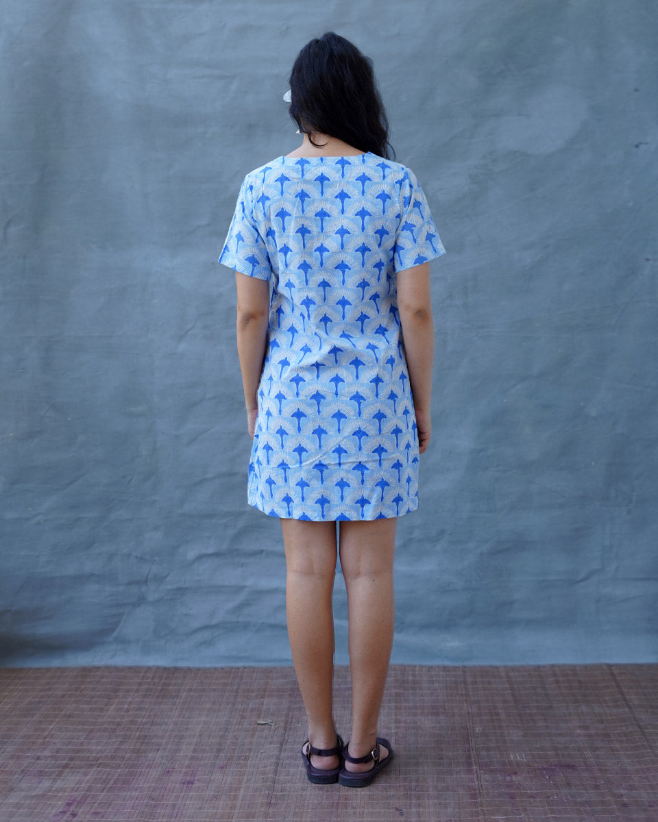 Ira Blue Hand Block Printed Dress-BAD