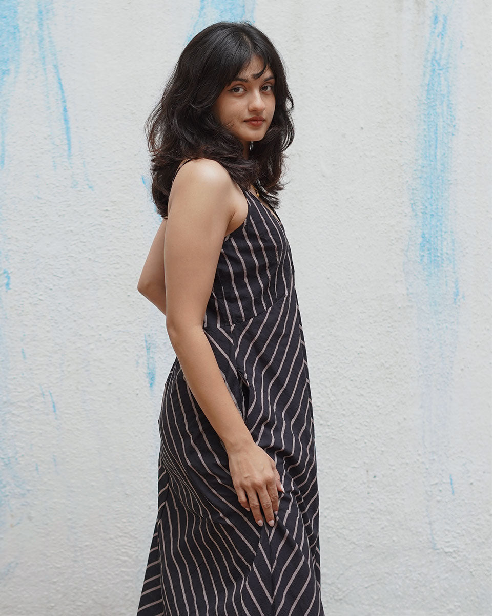 Snow Moon Black Handblock Print Cotton Dress - MNCH