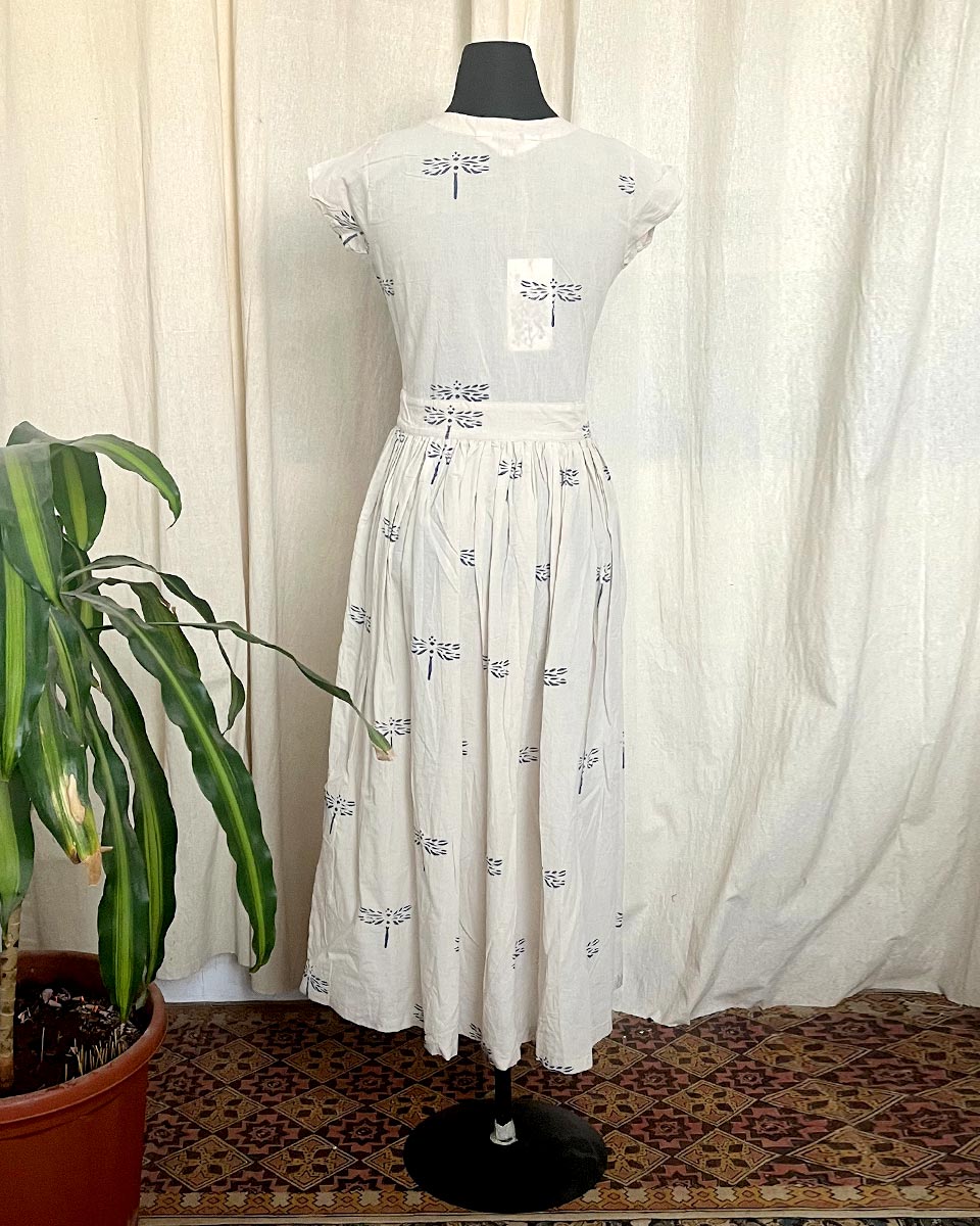 Ivory Glow handblock printed cotton dress - LD