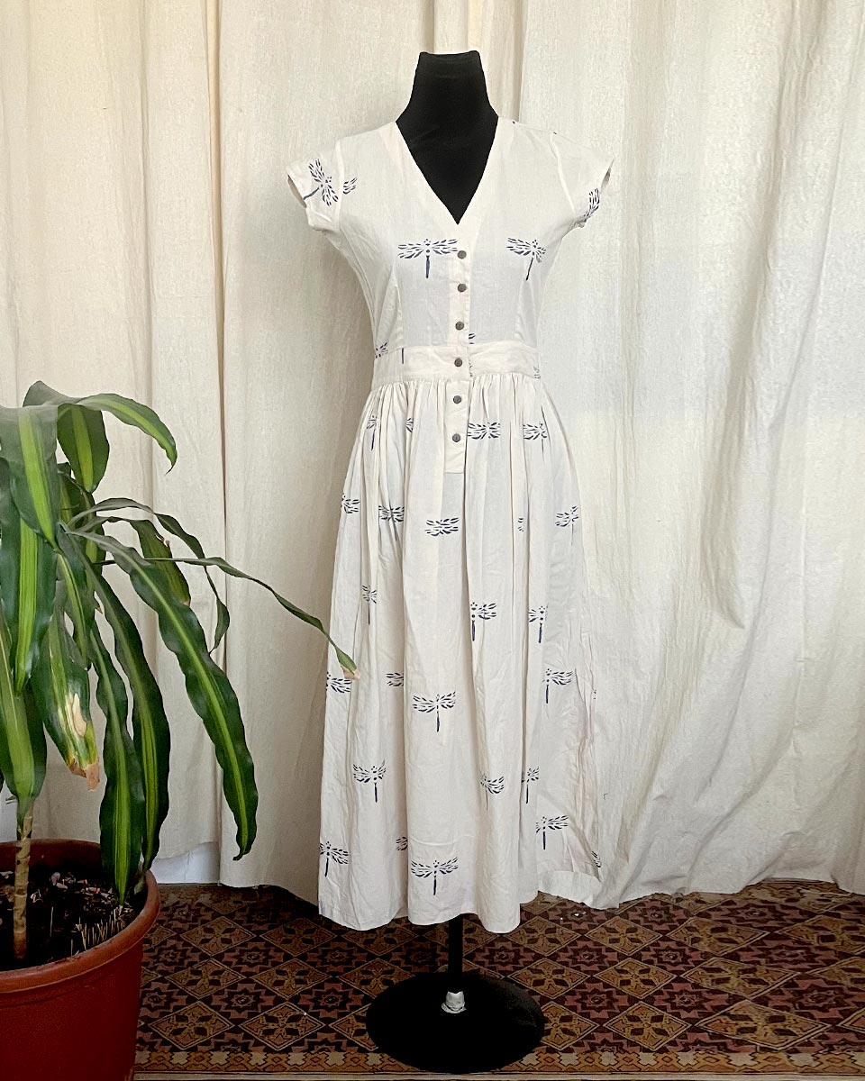 Ivory Glow handblock printed cotton dress - LD