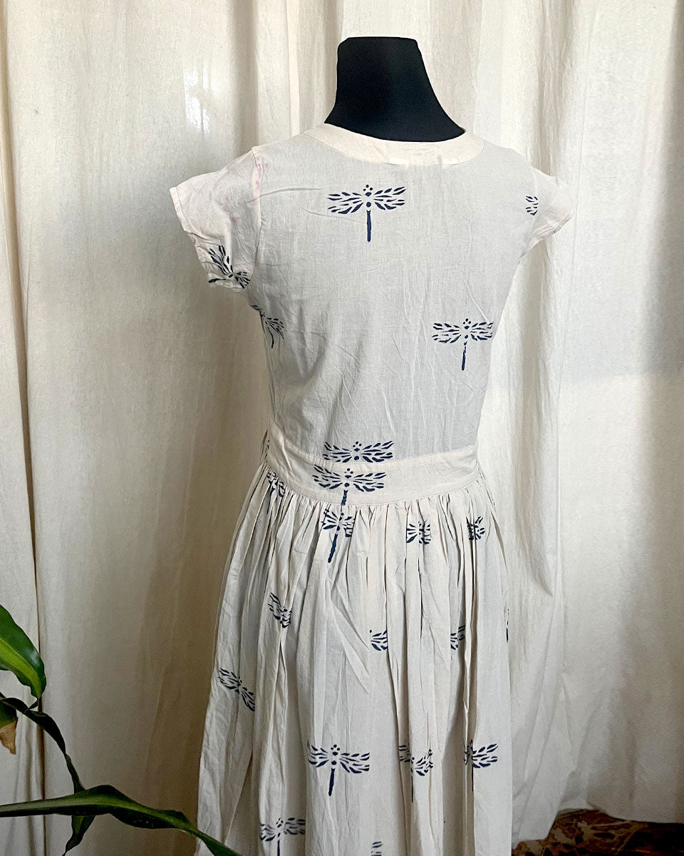 Ivory Glow handblock printed cotton dress - LD