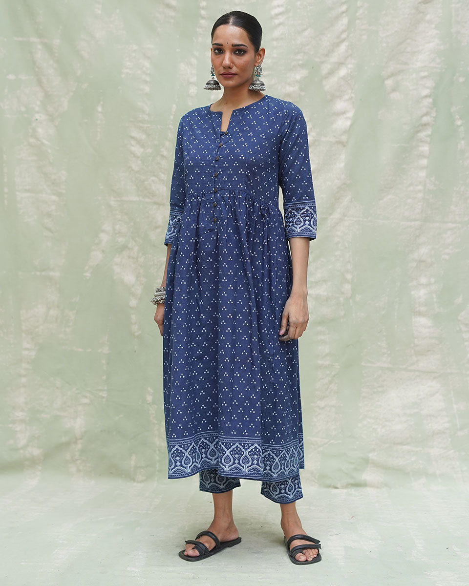 Jogi Blue Handblock Print Cotton Kurta Set - INDI