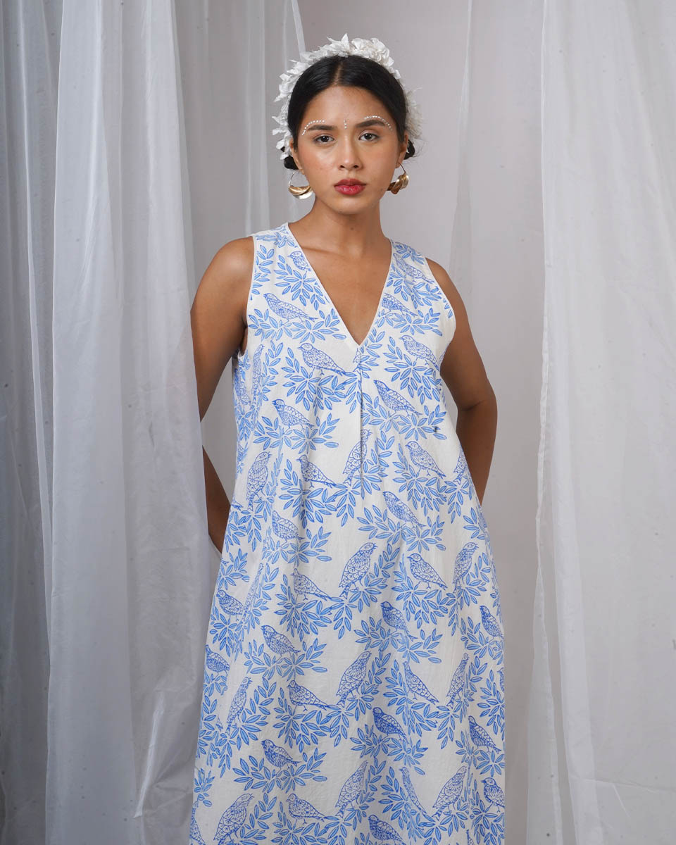 Megha White Hand Block Printed Dress-BAD