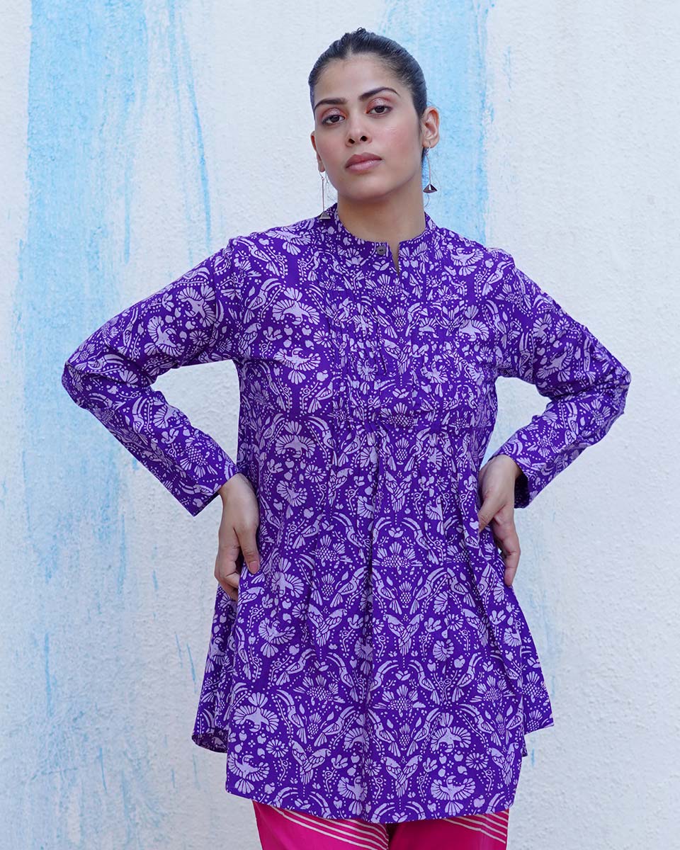 Phooli Purple Handblock Print Cotton Top - BFG