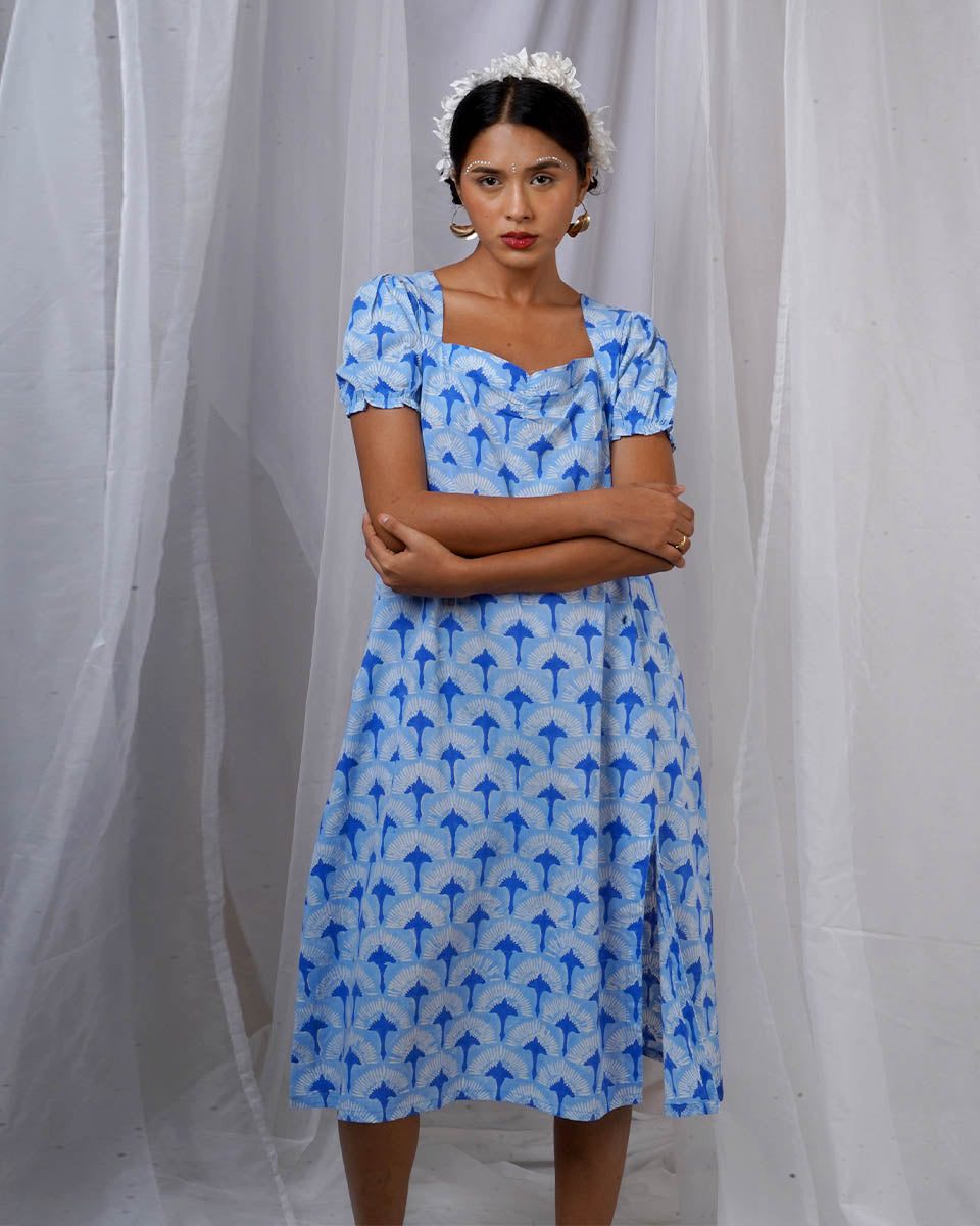 Ishani Blue Hand Block Printed Dress-BAD