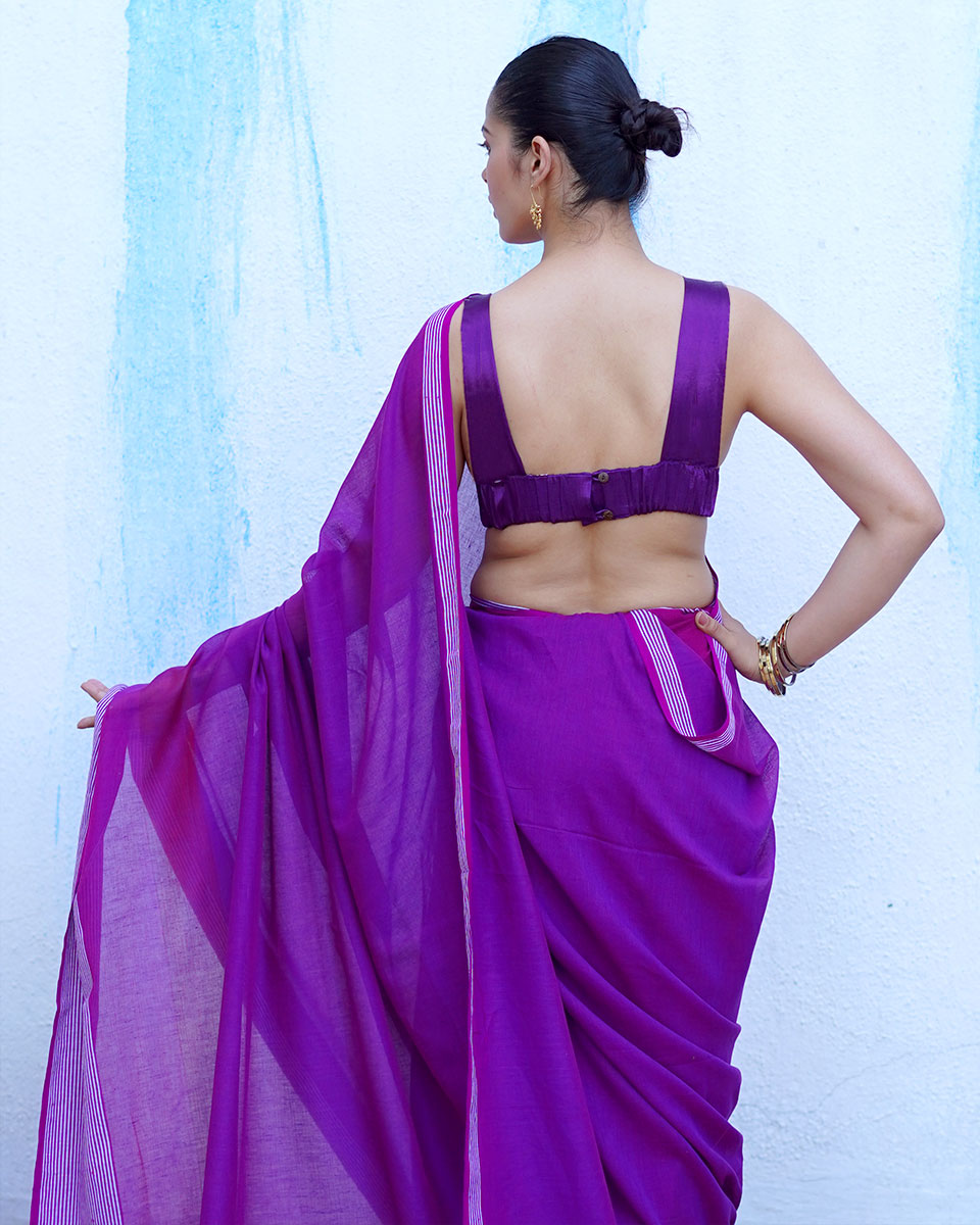 Thalassa Royal Purple Handwoven Cotton Saree - NTC