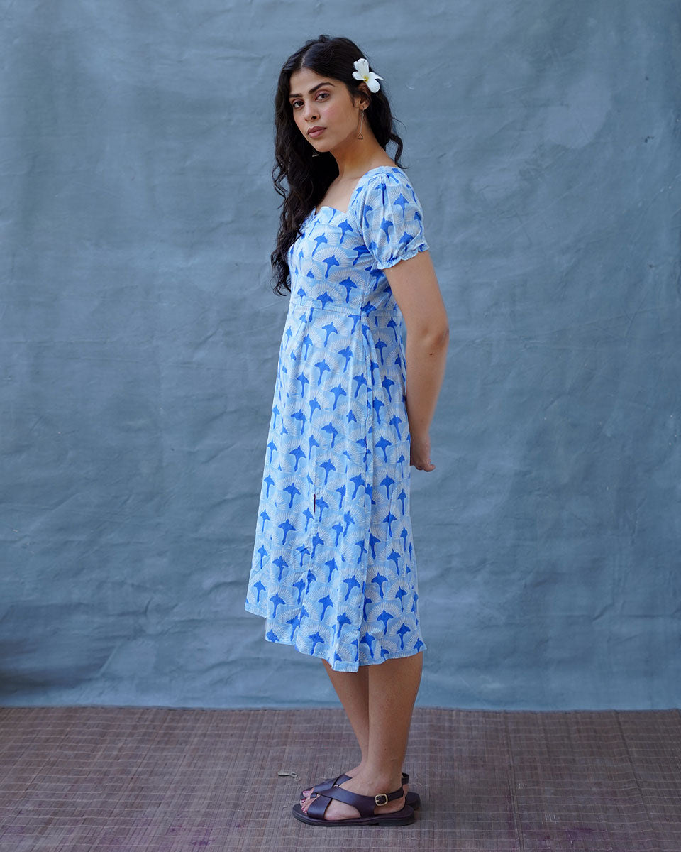 Ishani Blue Hand Block Printed Dress-BAD