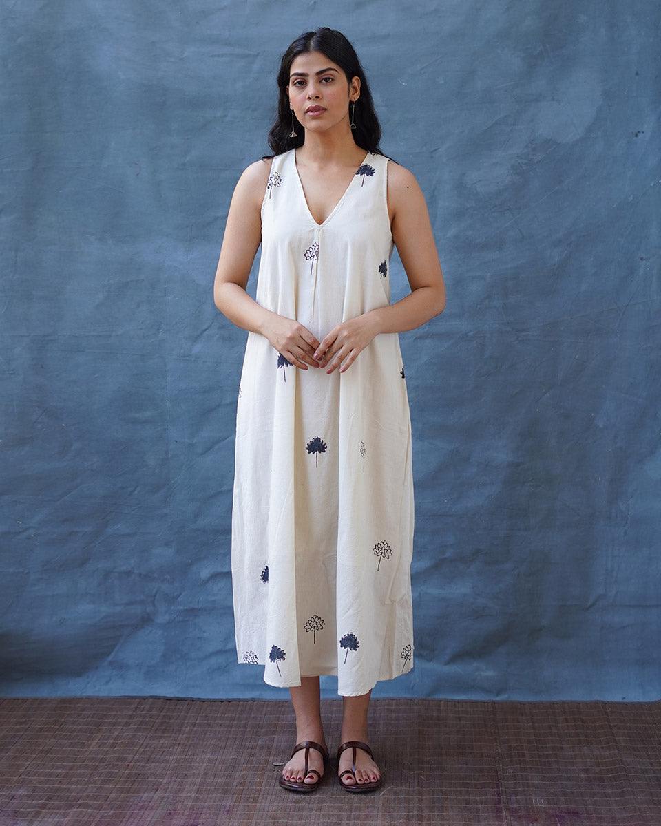 Cloudnight Ivory Block Printed Dress - BMS