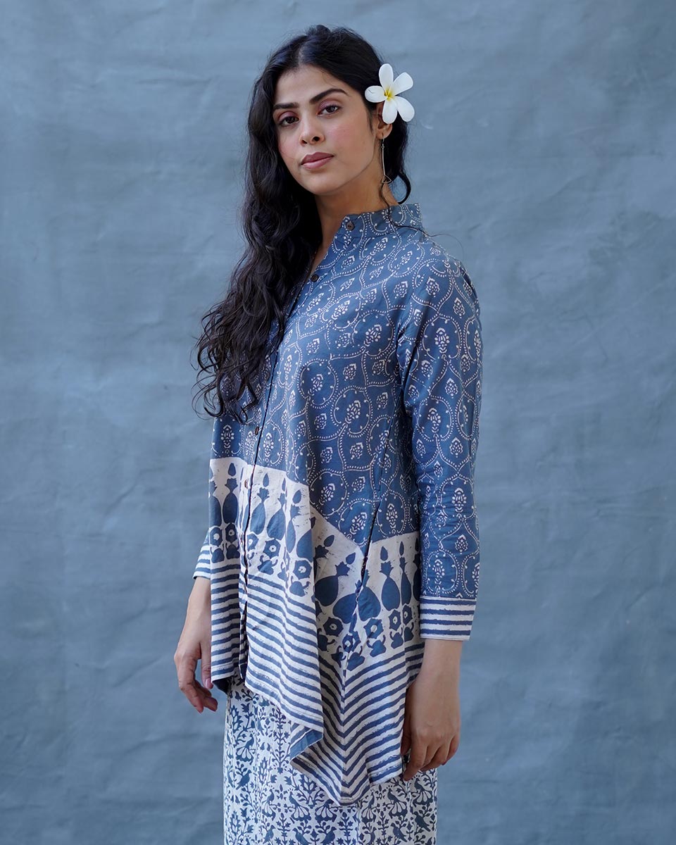Ashen Shore Grey Block Printed Top - BMS