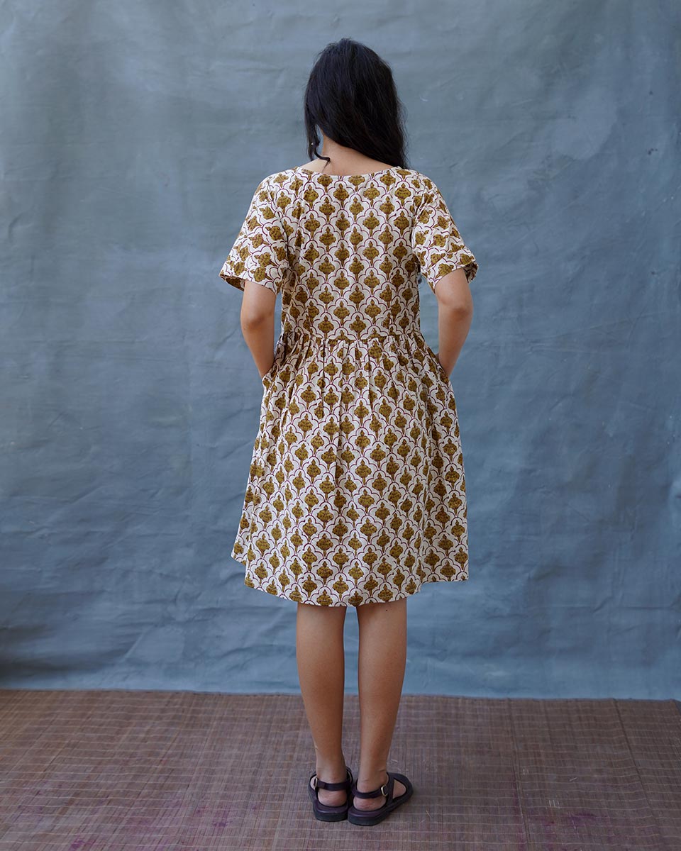 Tu Dilruba Ivory Block Printed Cotton Dress - WW