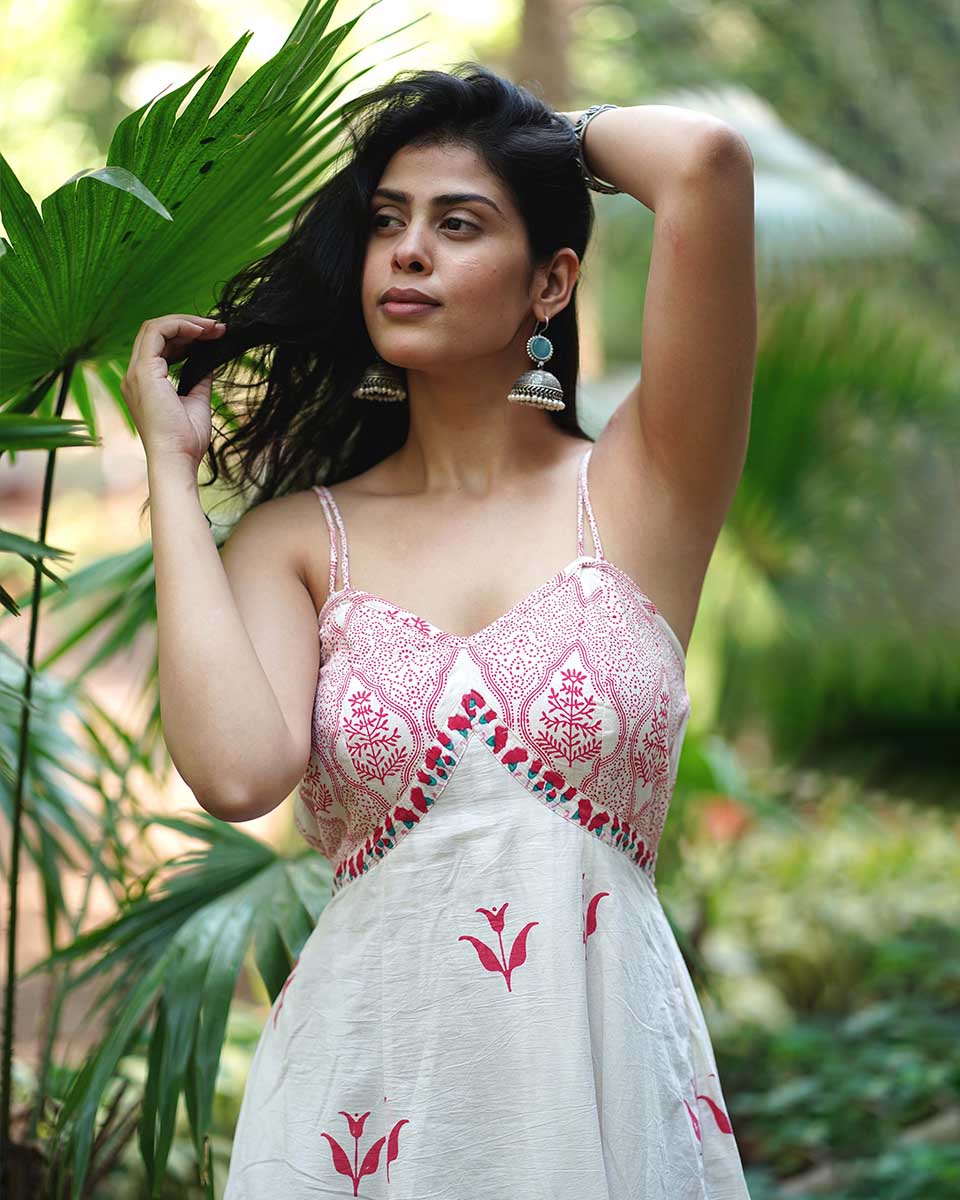 Bluebell’s Breeze Ivory Block Printed Cotton Dress - MMG