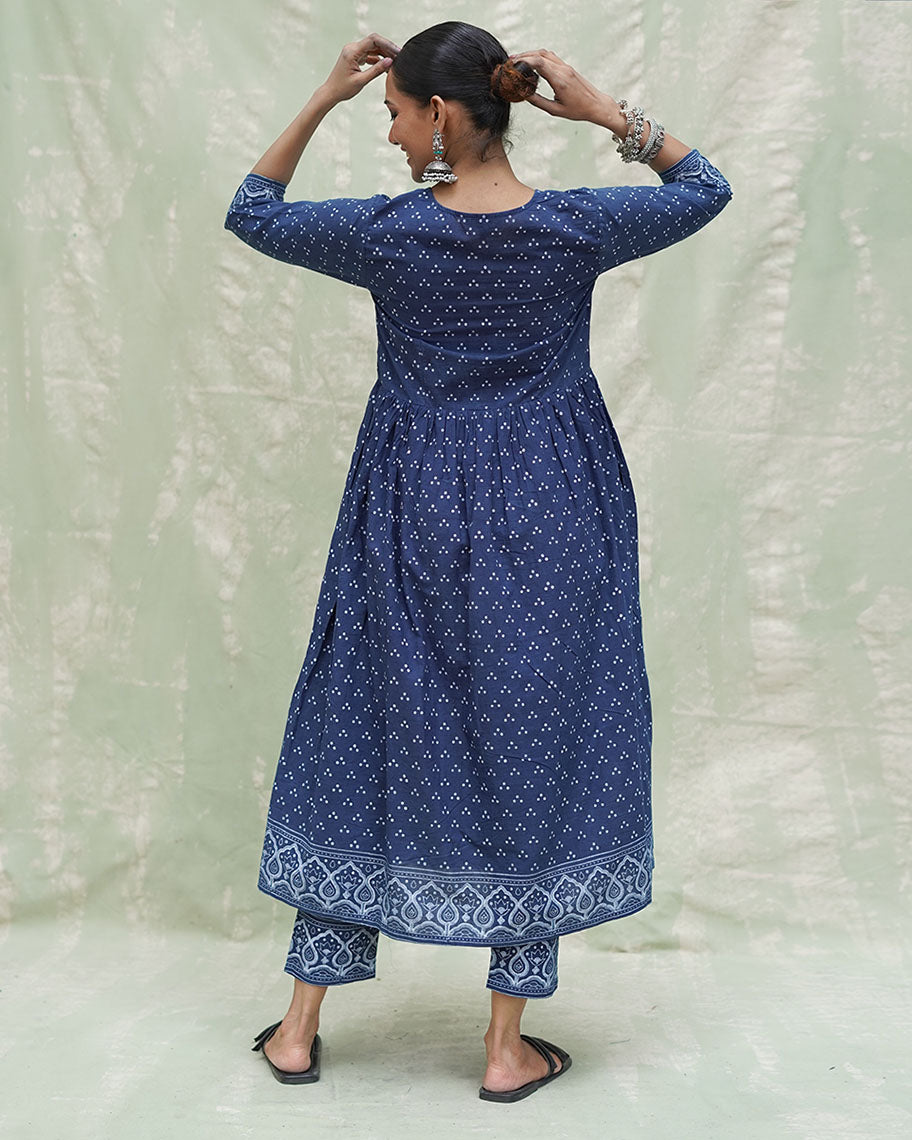 Jogi Blue Handblock Print Cotton Kurta Set - INDI