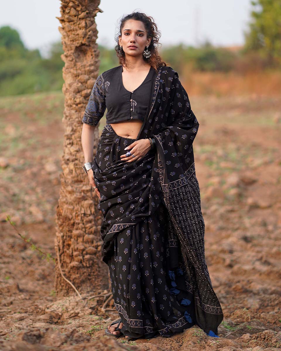 Quiet Shore Blockprinted Cotton Saree-WWB