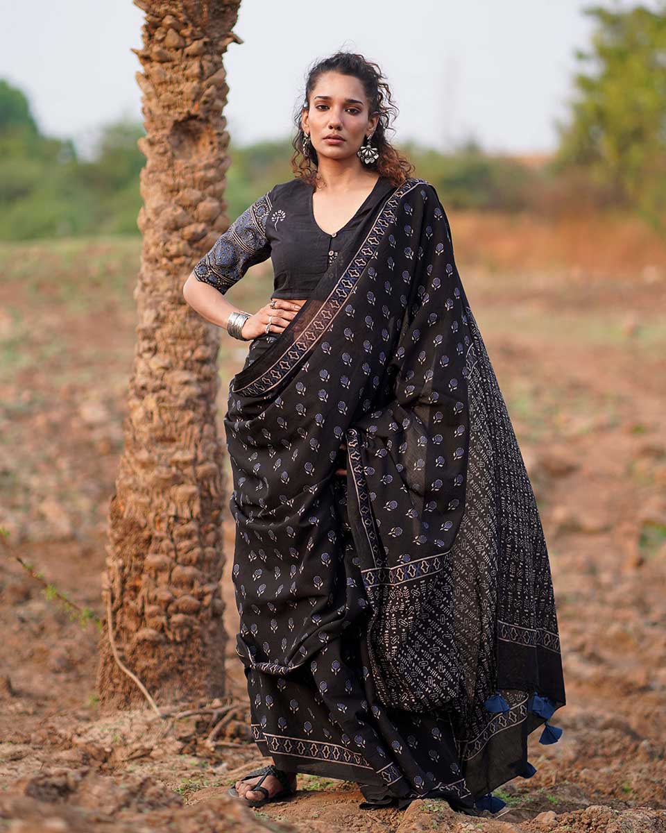 Quiet Shore Blockprinted Cotton Saree-WWB