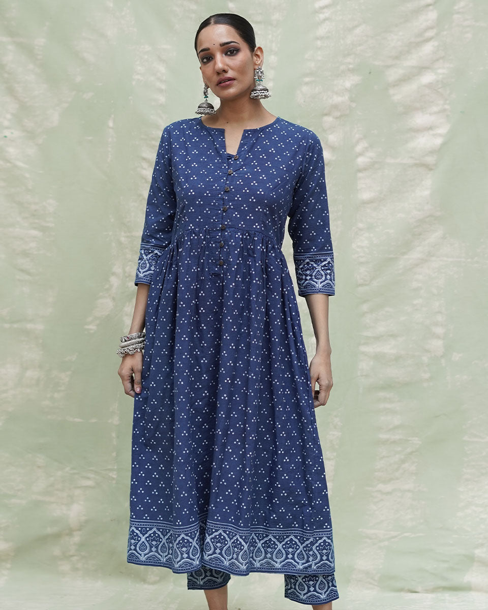 Jogi Blue Handblock Print Cotton Kurta Set - INDI