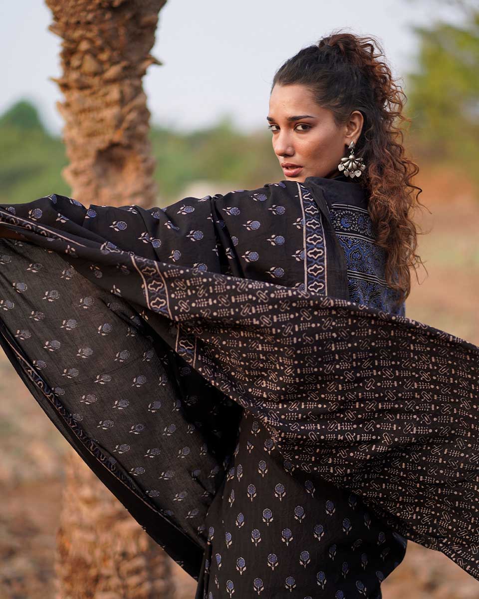 Quiet Shore Blockprinted Cotton Saree-WWB