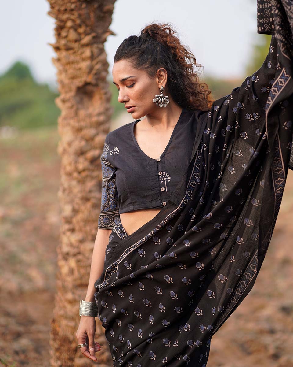 Quiet Shore Blockprinted Cotton Saree-WWB