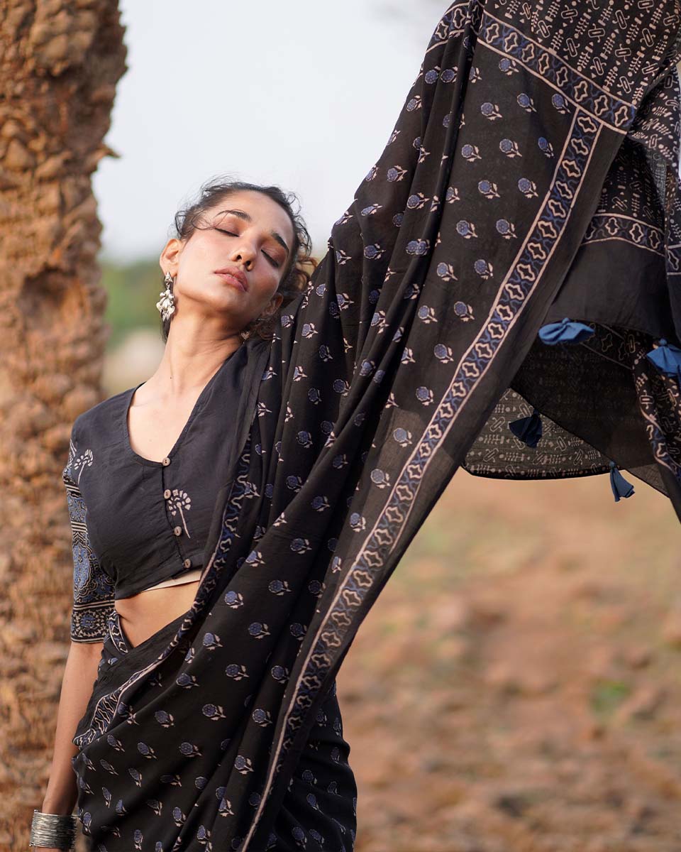Quiet Shore Blockprinted Cotton Saree-WWB
