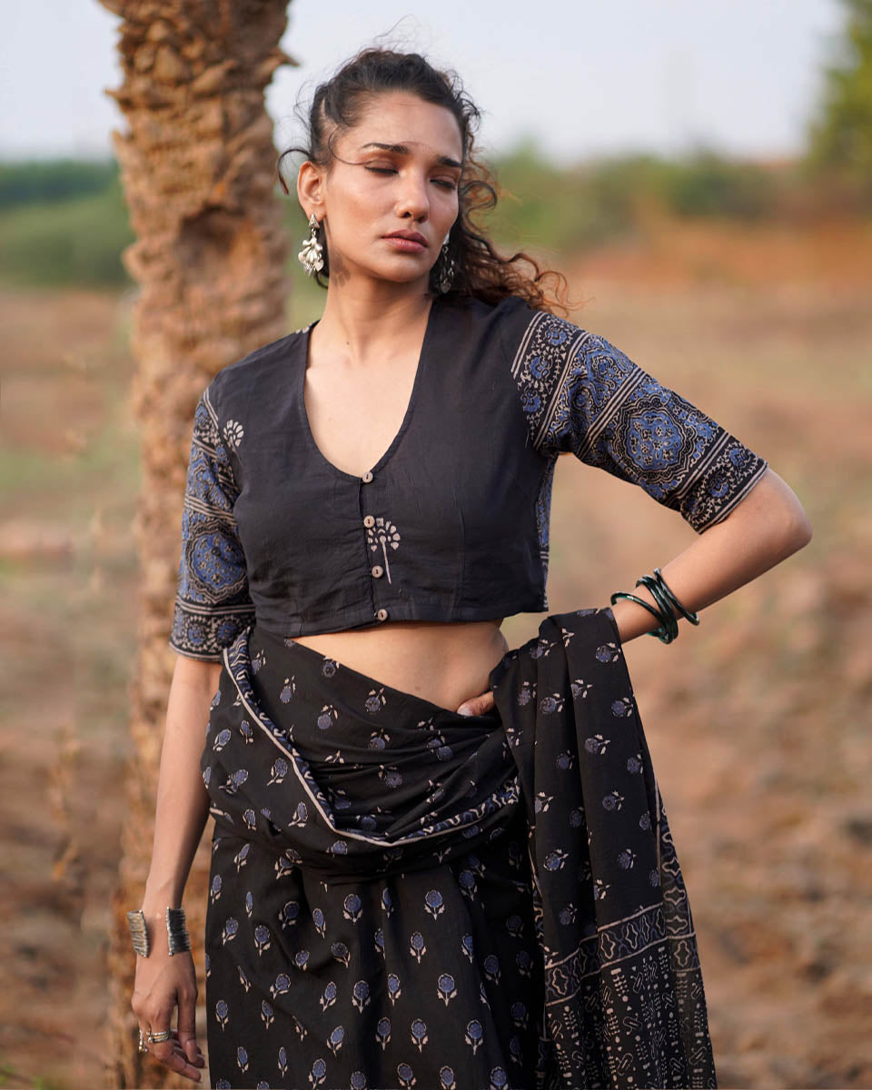 Quiet Eclipse Blockprinted Cotton Blouse-WWB