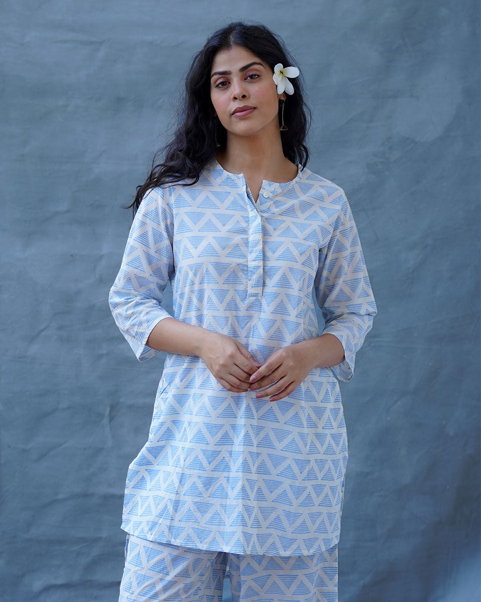 Chaaya Light Blue Hand Block Printed Kurti-BAD