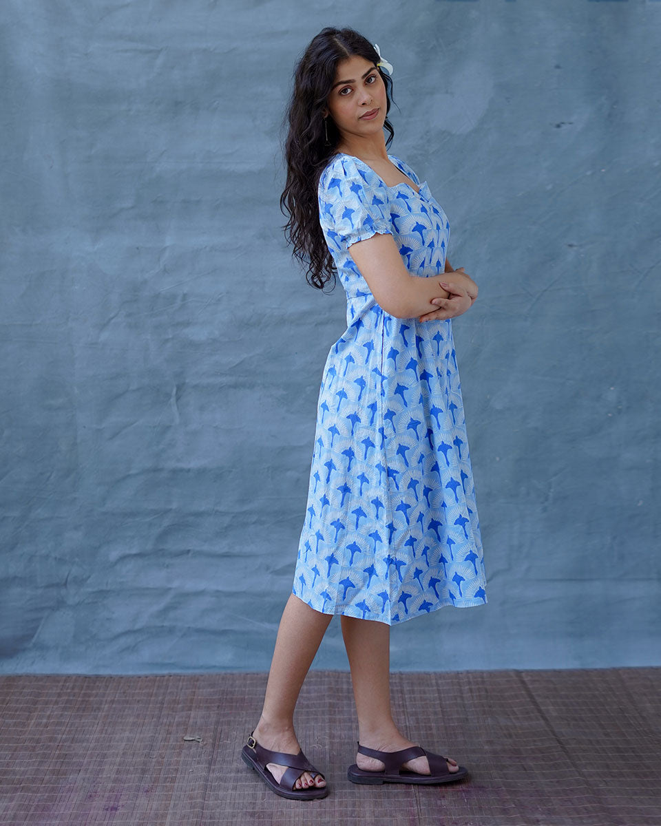 Ishani Blue Hand Block Printed Dress-BAD