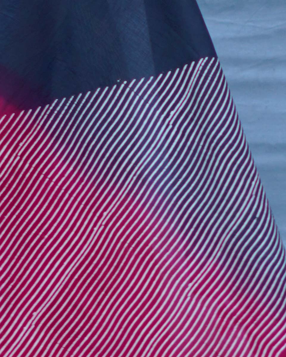 Bimala Black With Maroon Handblock Printed Cotton Saree - Soil