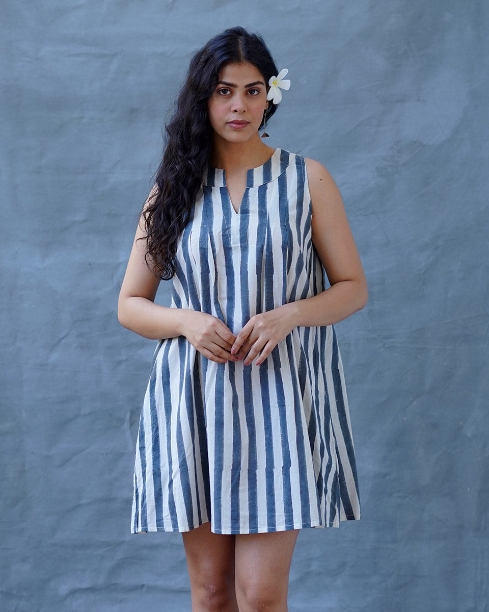 Monsoon Tide Grey Block Printed Dress - BMS