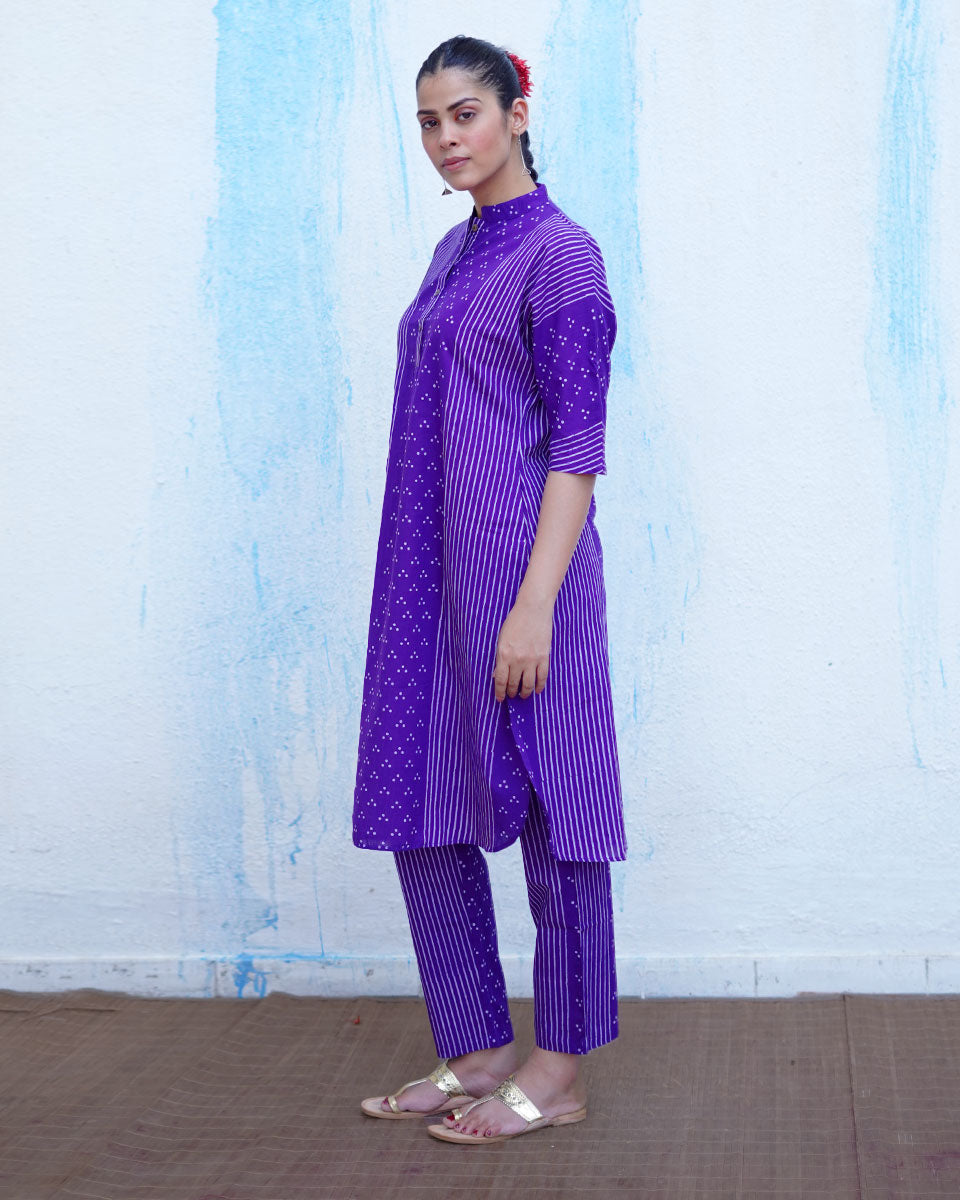 Maina Purple Handblock Print Cotton Kurta Set - BFG