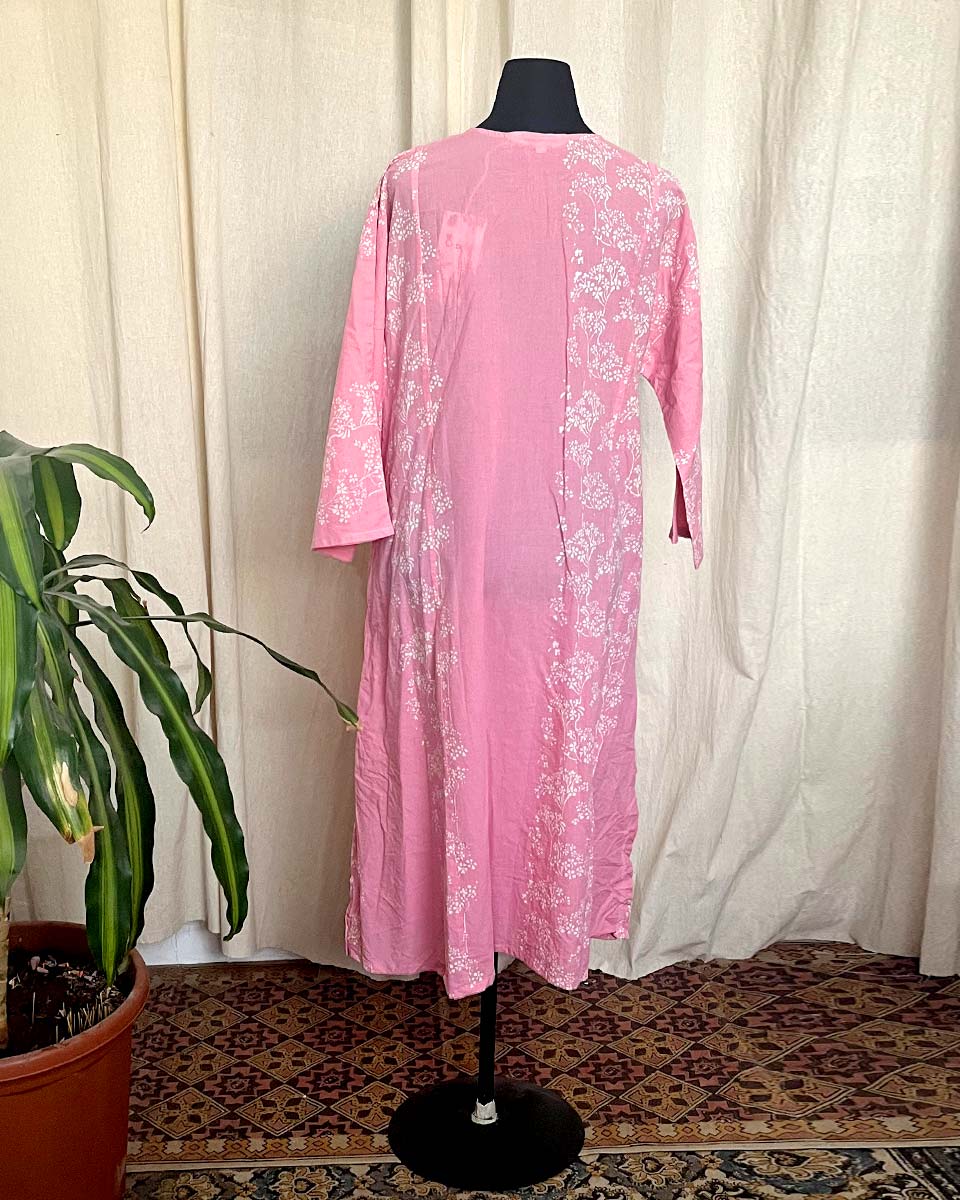 flow of rose hand block printed cotton kurti - LD