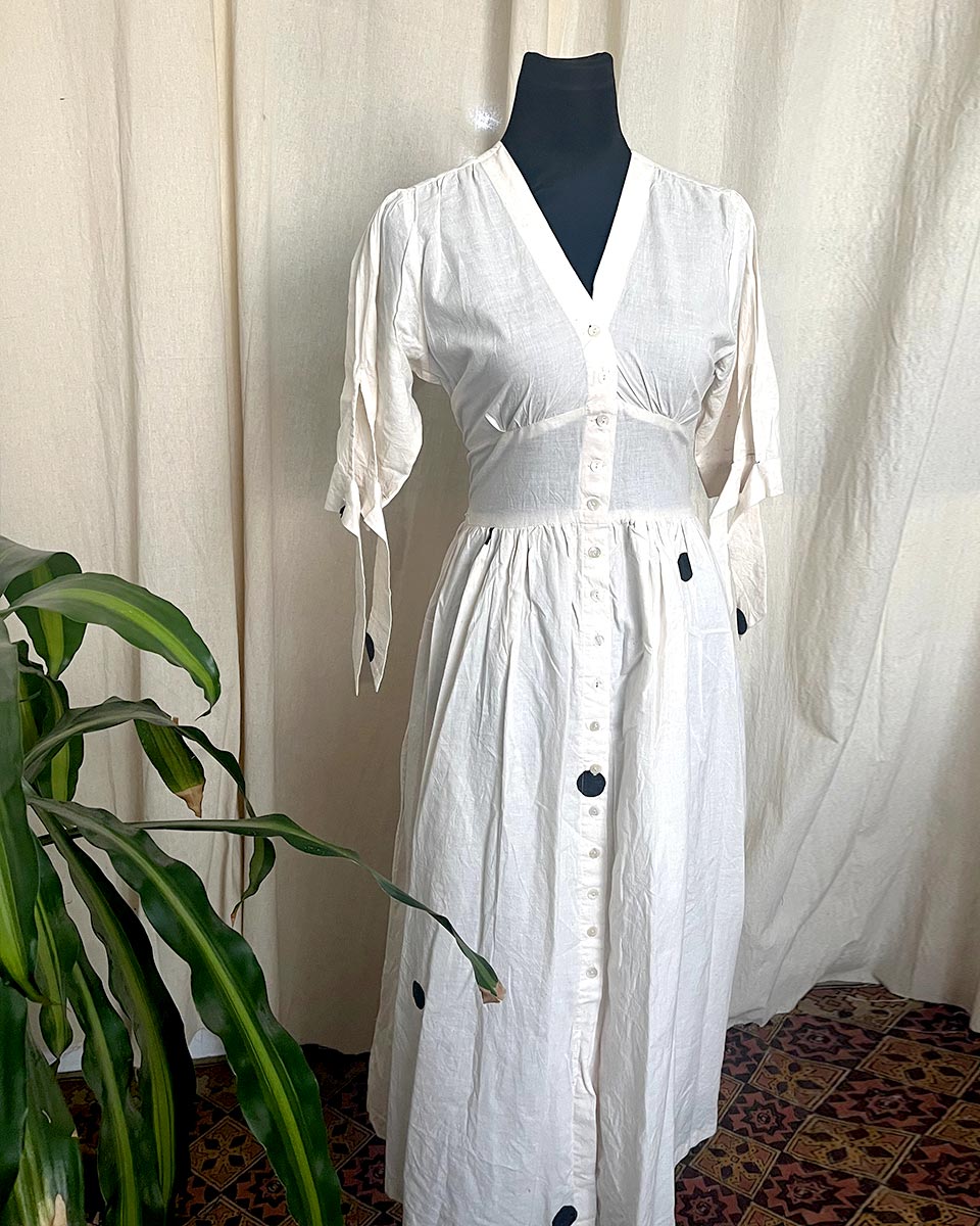 Night white hand block printed cotton dress - LD