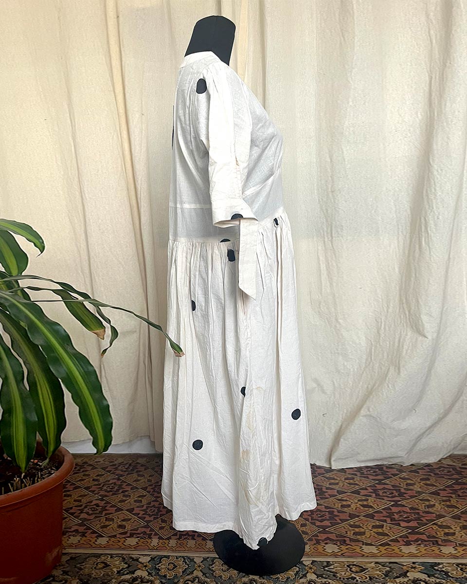 Night white hand block printed cotton dress - LD