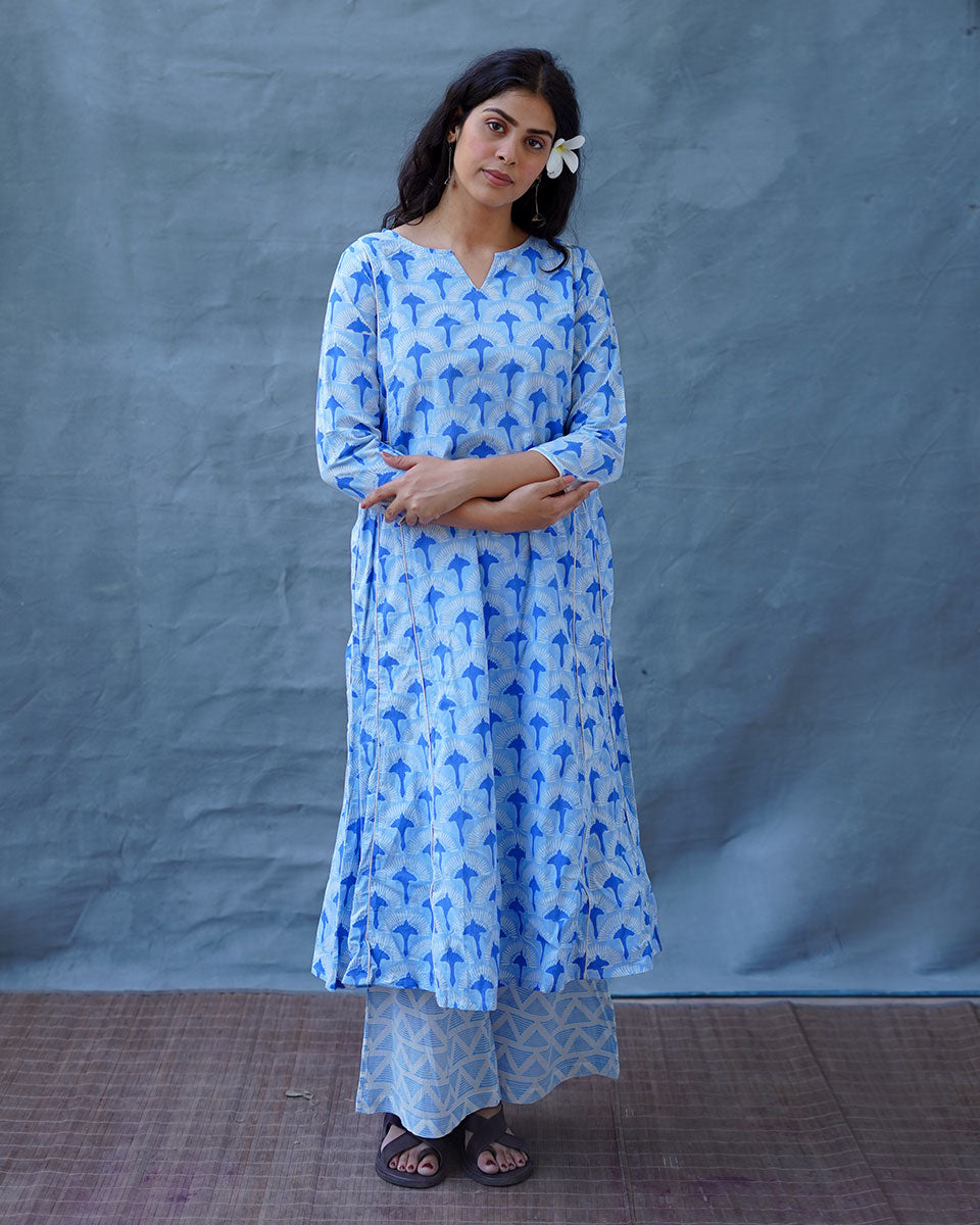 Pakhi Blue Hand Block Printed Kurti-BAD