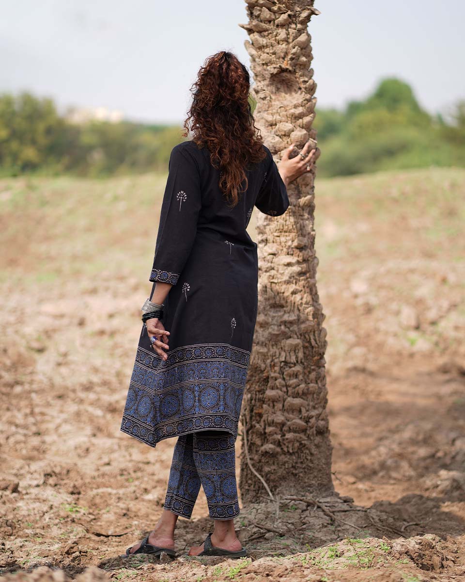 Twilight Petals Blockprinted Cotton Kurta Set-WWB