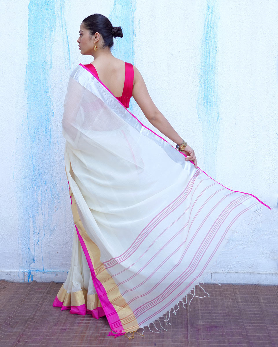 Hera Ivory White Handwoven Cotton Saree - NTC