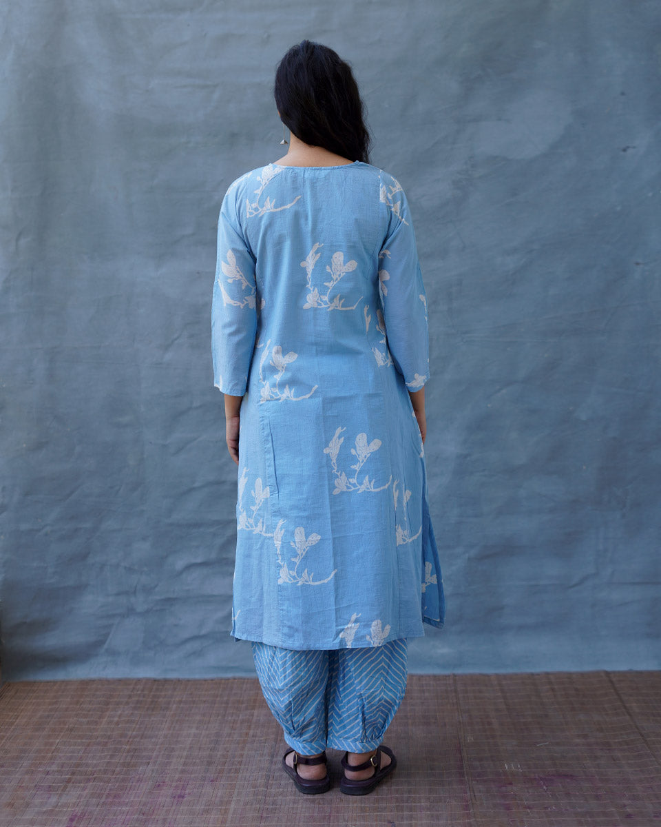 Tia Blue Hand Block Printed Kurta Set-BAD