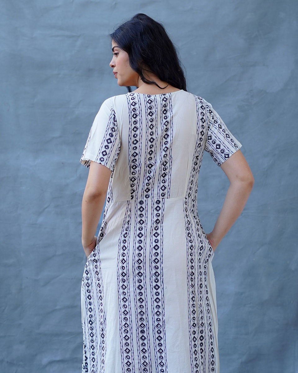 Rain Hush Grey Block Printed Dress - BMS