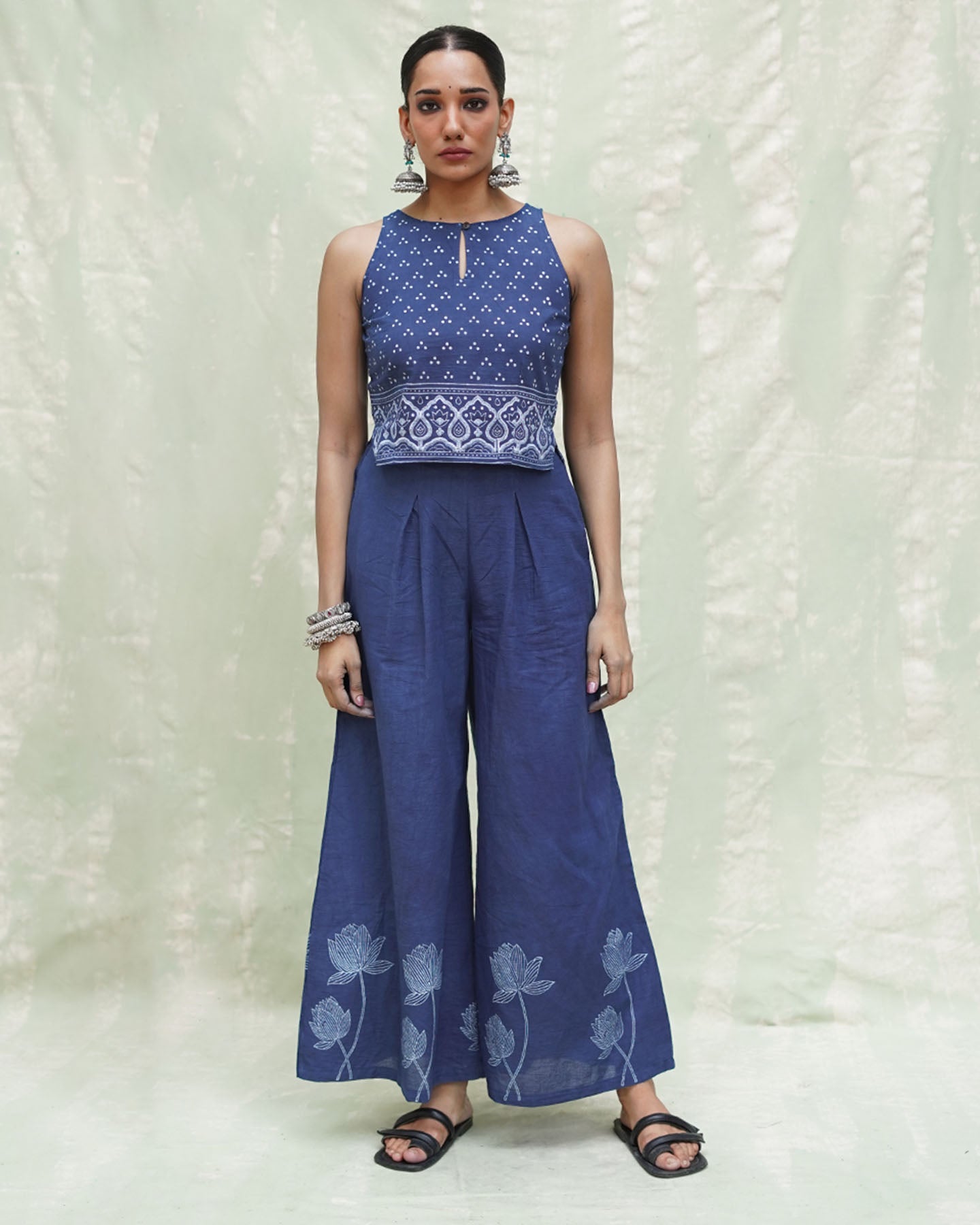 Kalashri Blue Handblock Print Cotton Pant - INDI