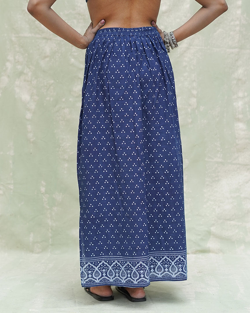 Malati Blue Handblock Print Cotton Skirt - INDI