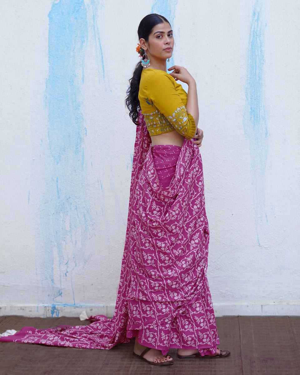 Gudiya Pink Handblock Print Cotton Saree - BFG