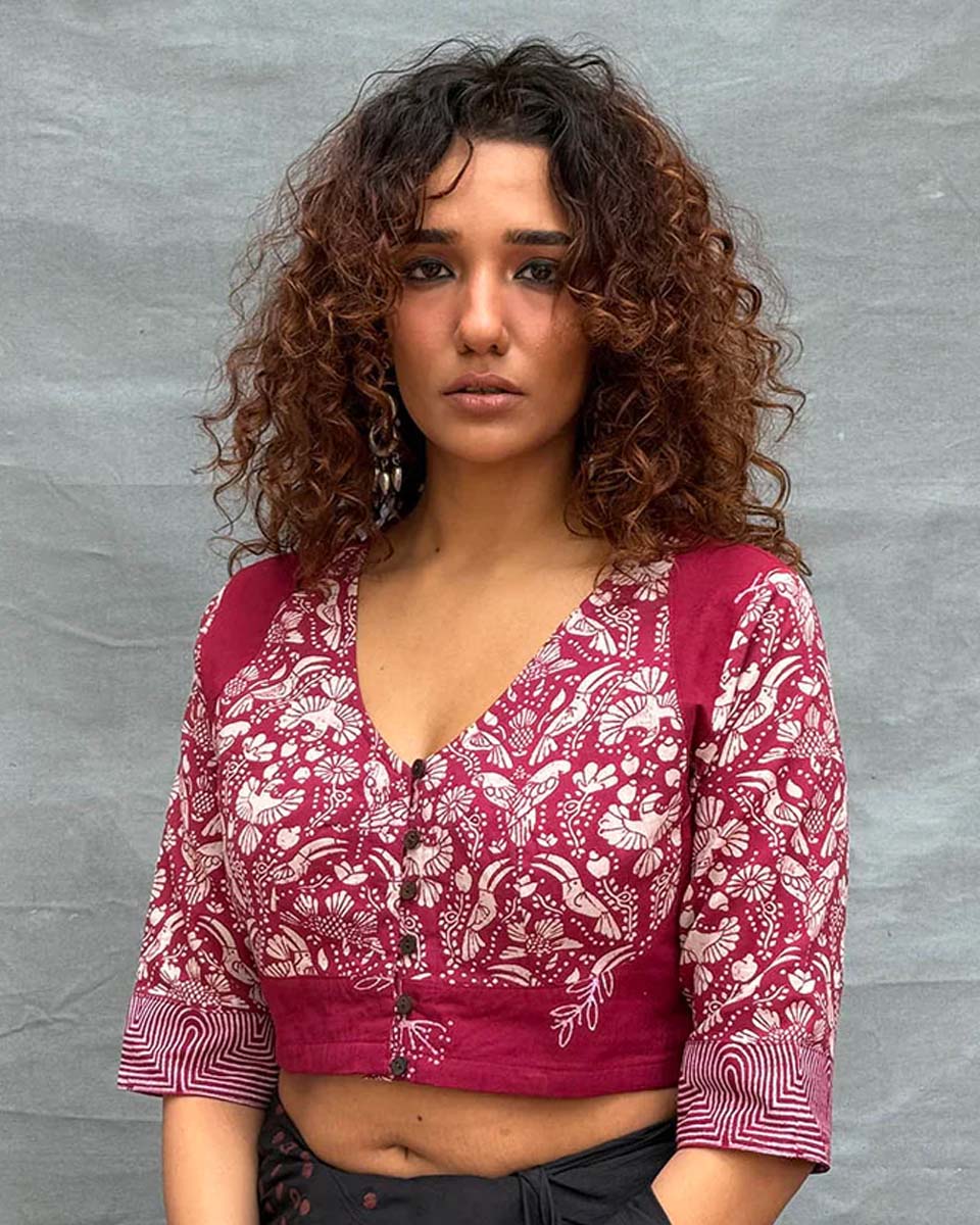 Bloom Blockprinted Cotton Blouse - Soil